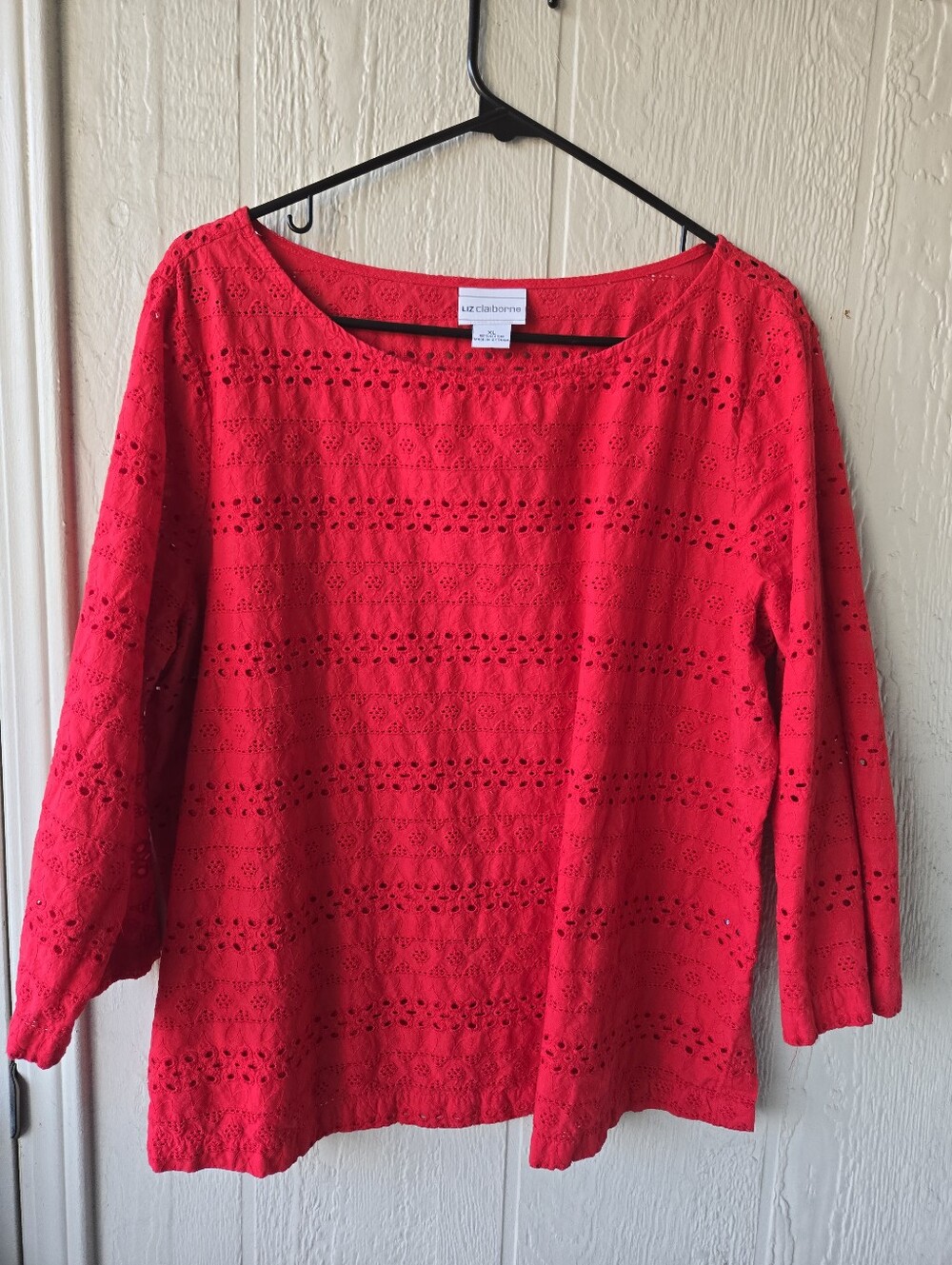 Liz Claiborne XL Cotton Red Eyelet Tunic Top
